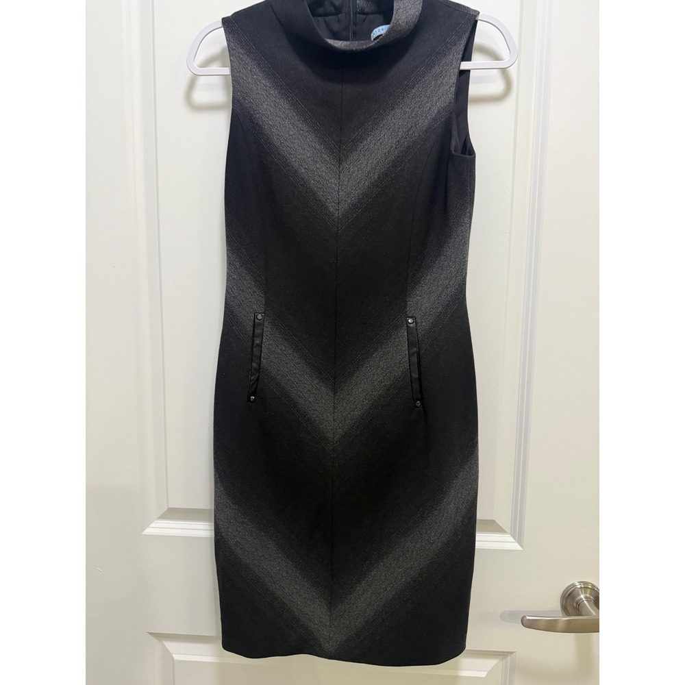 Antonio Melani Black Silver Metallic Chevron Sleeveless Sheath Dress Size 4 - Picture 1 of 6